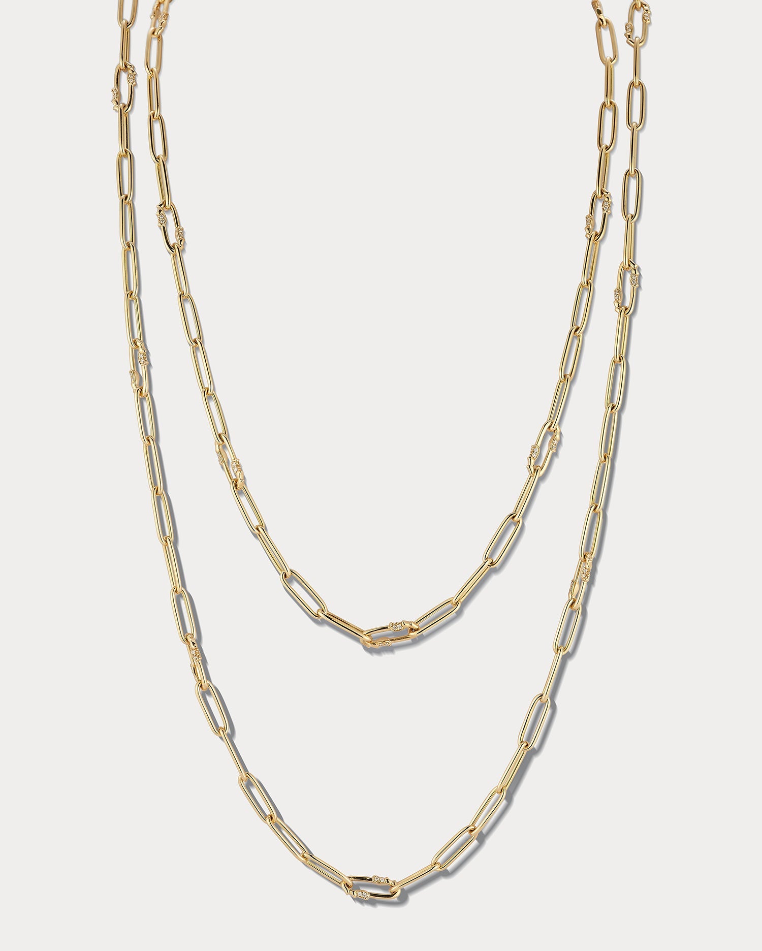 Yellow gold and diamond mixed link necklace by Ammrada, 16 inches long, showcasing elegant gold and sparkling diamond links.