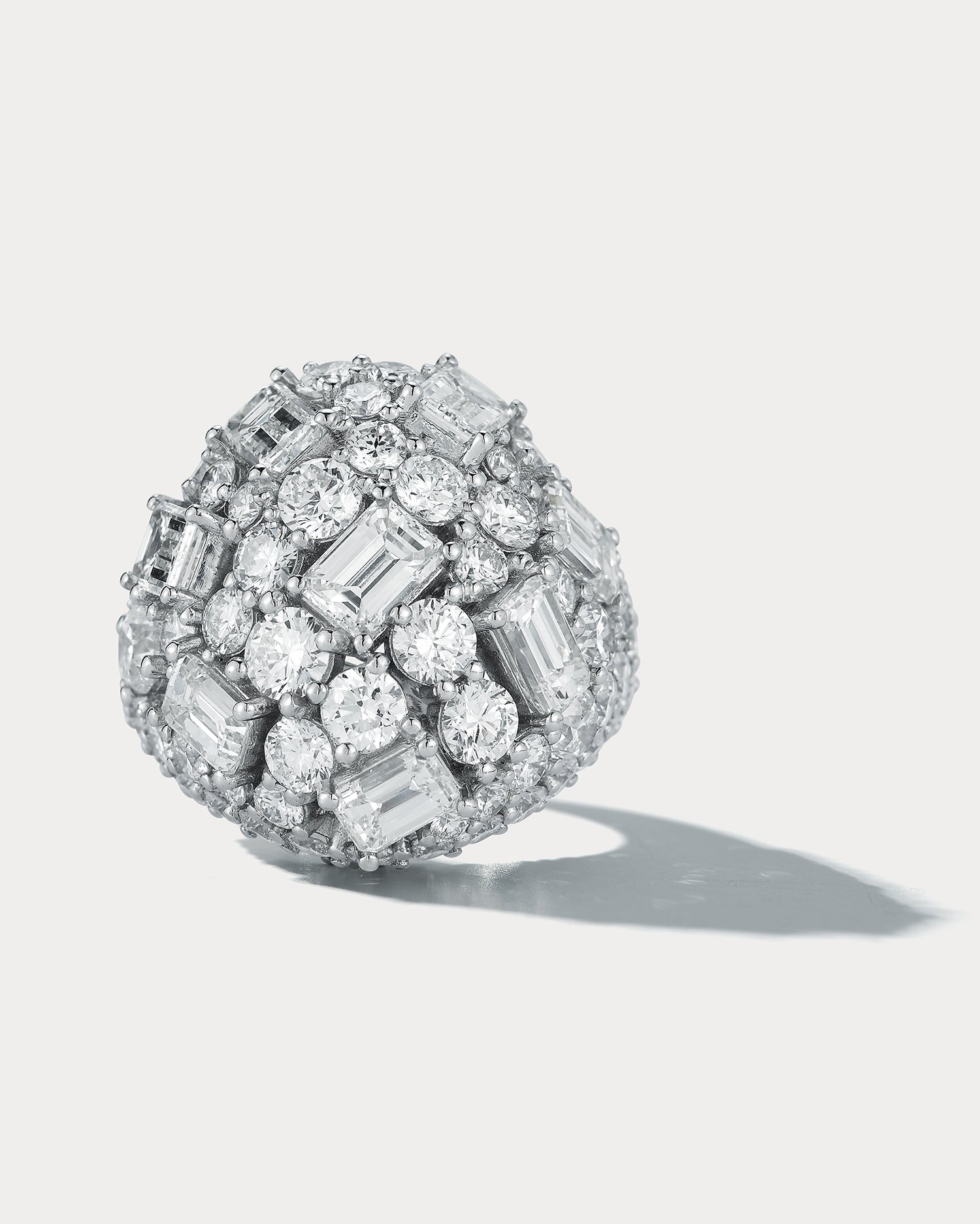 Ammrada Plat Dome Cluster Ring featuring 8 emerald-cut GIA-certified diamonds and 72 round diamonds, totaling 4.92 carats.