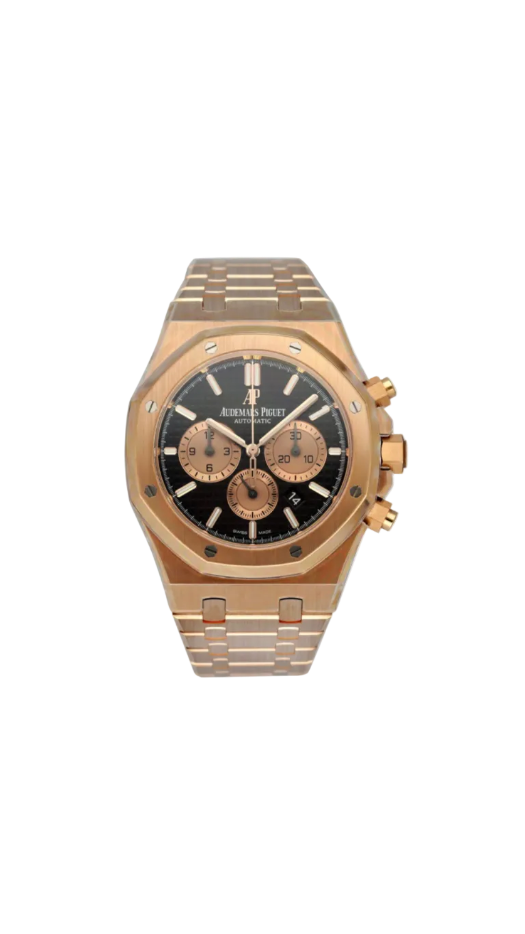 Audemars Piguet Royal Oak Chronograph 26331OR watch with brown dial and bracelet, showcasing the luxury timepiece&
