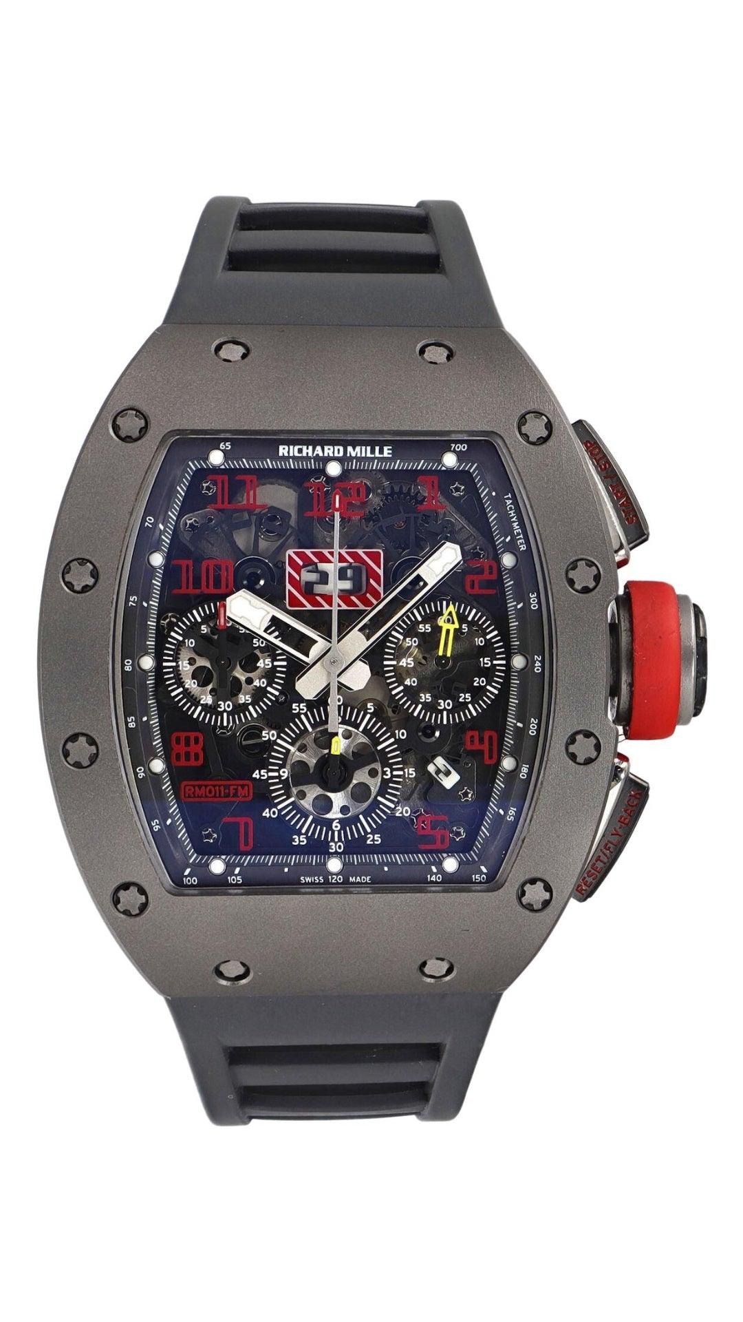 Richard Mille RM11-FM Sandblast luxury watch with matte finish, detailed dial, and robust strap, showcasing high-end craftsmanship.