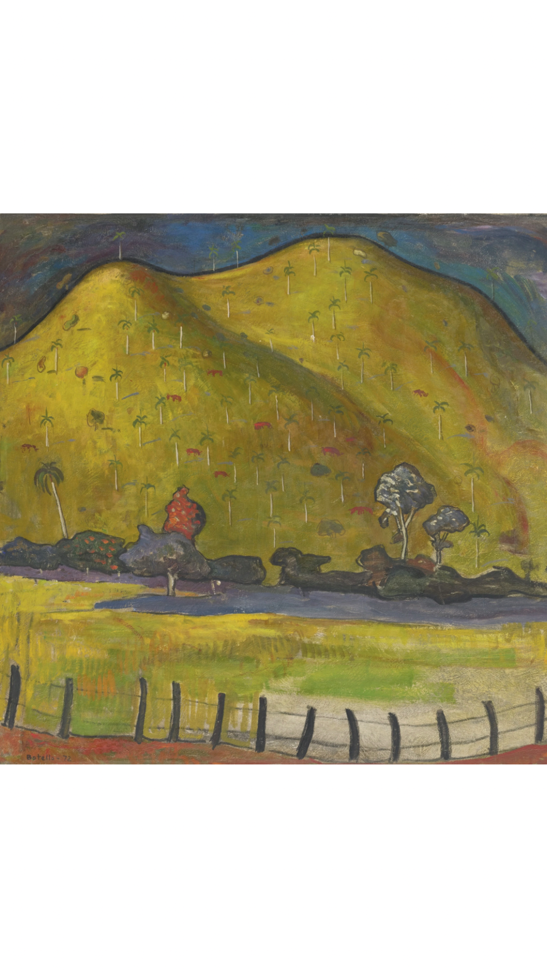 Ángel Botello Haitian Landscape painting by The VAULT, featuring vibrant Caribbean scenery with lush greenery and colorful village scenes.