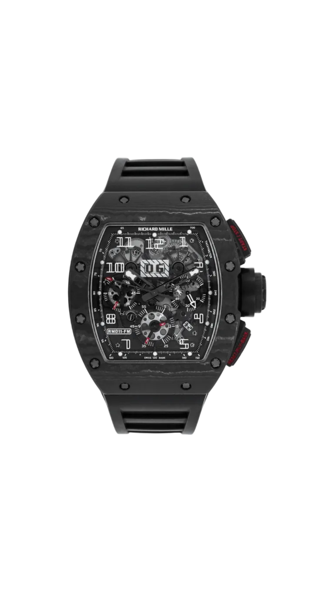 Richard Mille RM11 CA NTPT luxury watch with black and orange details, featuring a detailed dial and sporty design.