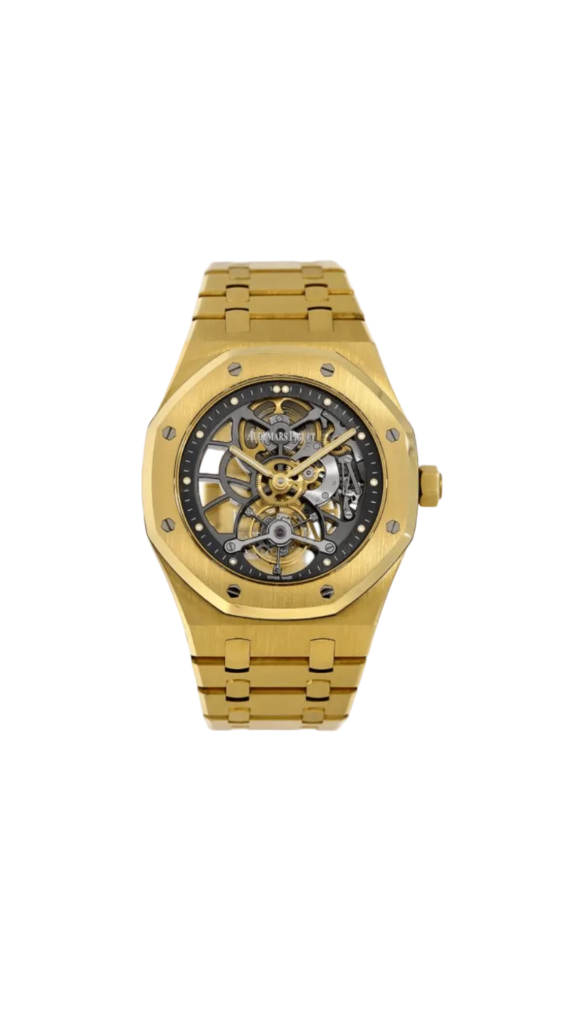 Audemars Piguet Royal Oak Tourbillon watch with stainless steel case, visible tourbillon mechanism, and silver dial.