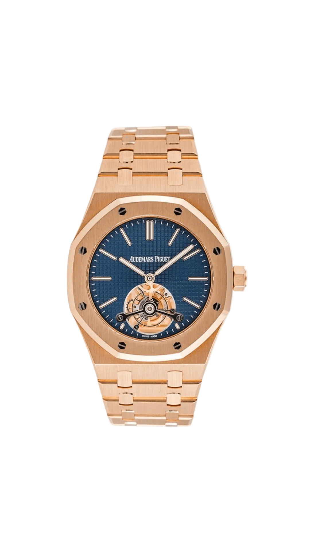 Audemars Piguet Royal Oak Tourbillon Extra-Thin watch with gold case, intricate dial, and elegant design.