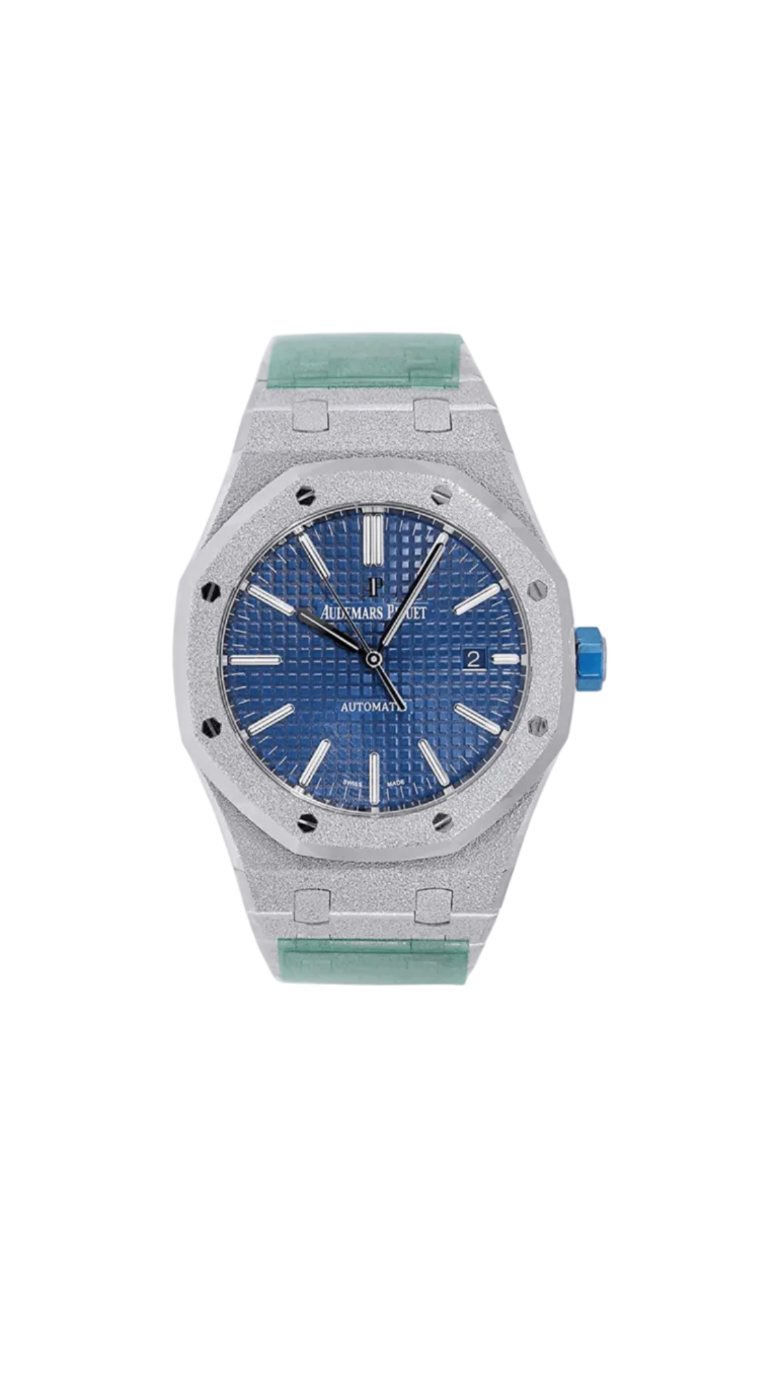 Audemars Piguet Royal Oak Frosted 15410BC.GG.1224BC.01 luxury watch with a stainless steel case and distinctive frosted finish.