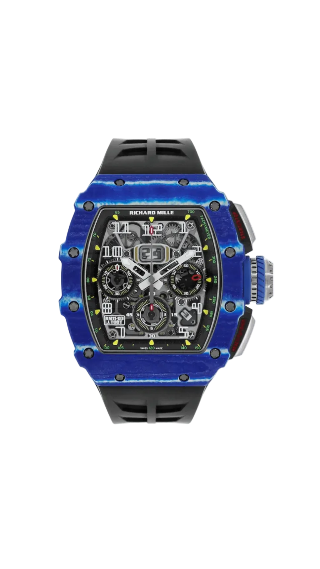 Richard Mille RM11-03 Jean Todt luxury watch by The VAULT, showcasing the detailed dial and sporty design.