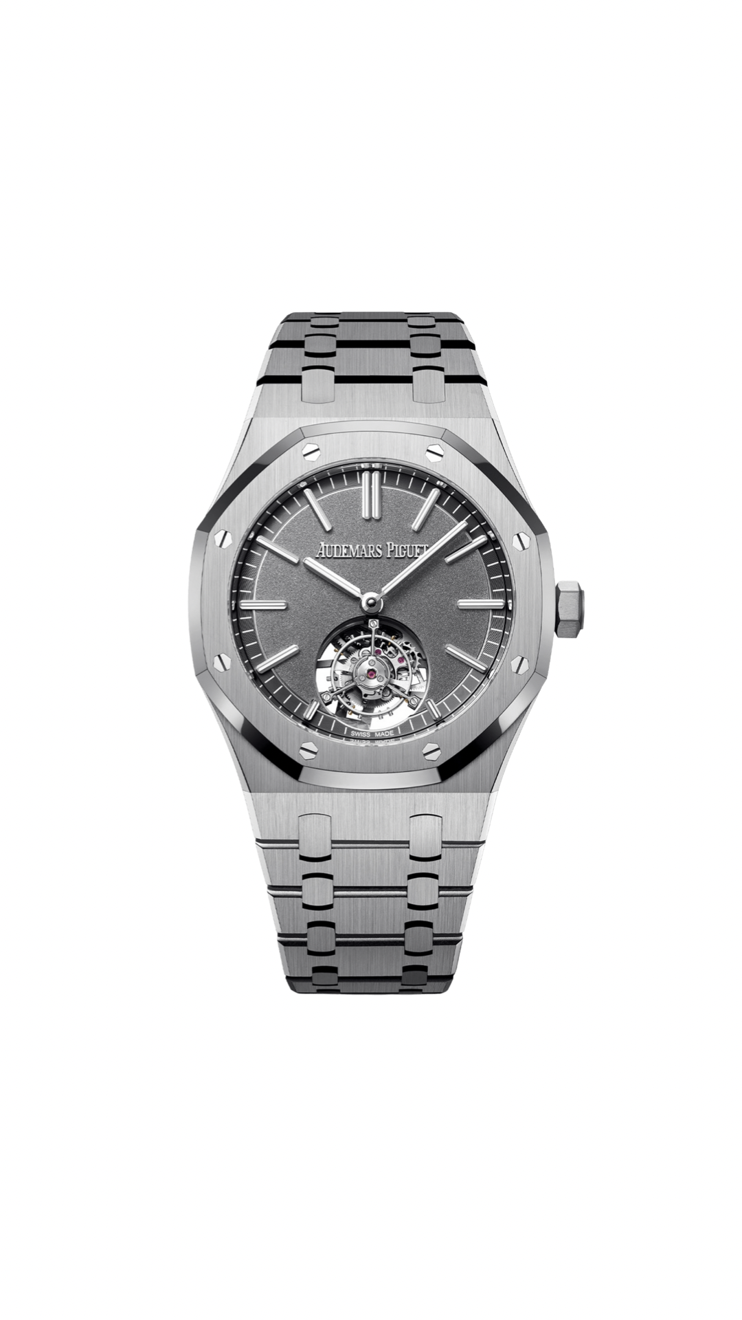 Audemars Piguet Royal Oak Selfwinding Flying Tourbillon watch with titanium case and slate grey dial, 41mm size.
