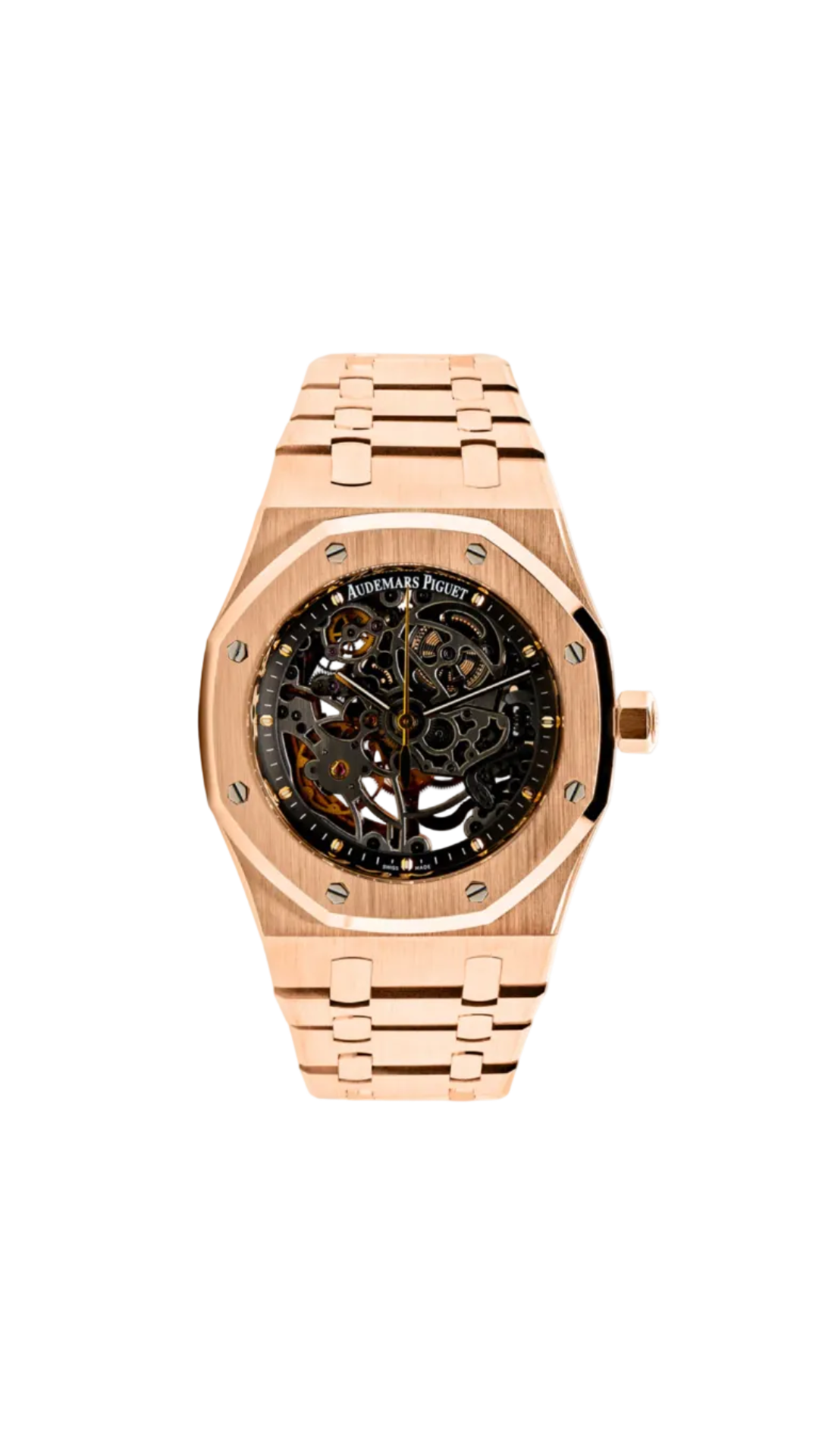 Audemars Piguet Royal Oak Double Balance Wheel openworked watch with intricate skeleton dial and rose gold case.