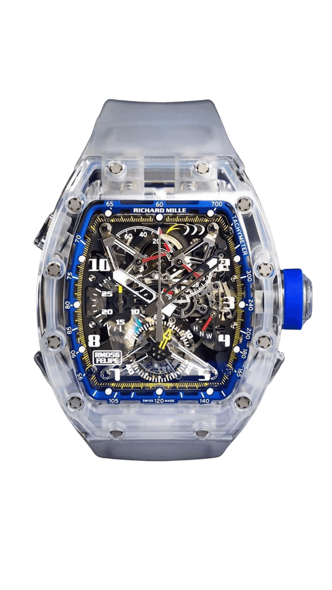 Richard Mille RM056 Felipe Massa Tourbillon Chronograph watch with sapphire case and intricate dial details.