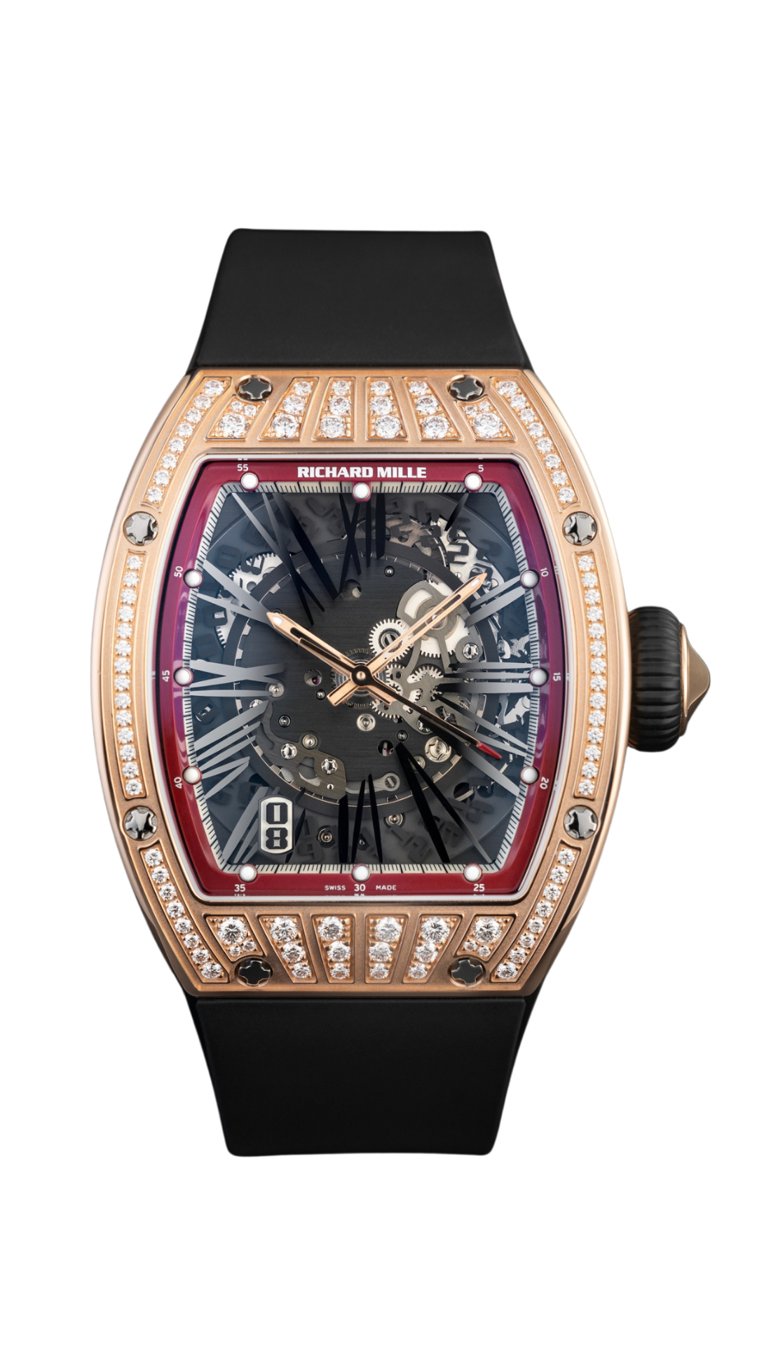 Richard Mille RM023 Medium Set in rose gold, featuring detailed watch components and luxurious design elements.