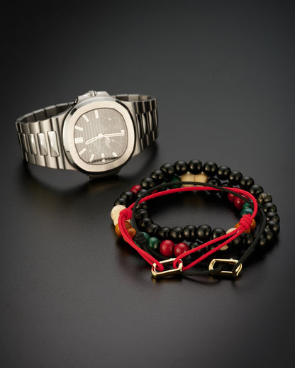 Infinity Bracelet Japanese Silk 18K Yellow Gold (Black or Red Japanese Silk) - Ammrada