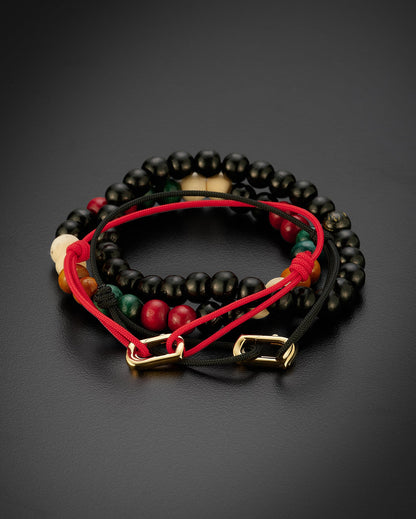 Infinity Bracelet Japanese Silk 18K Yellow Gold (Black or Red Japanese Silk) - Ammrada