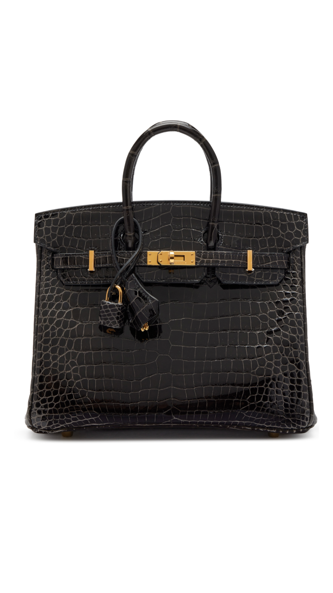 Hermès Graphite Shiny Porosus Crocodile Birkin 25 Gold Hardware