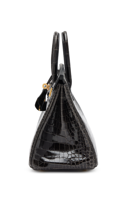 Hermès Graphite Shiny Porosus Crocodile Birkin 25 Gold Hardware